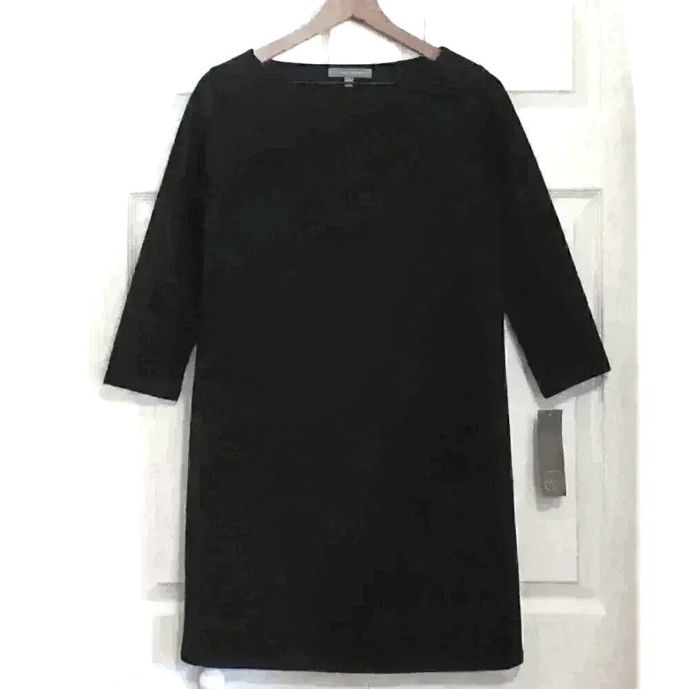 Daisy Fuentes Womens Shift Dress Black Size S Quilted 3/4 Sleeve Boat Neck Onyx